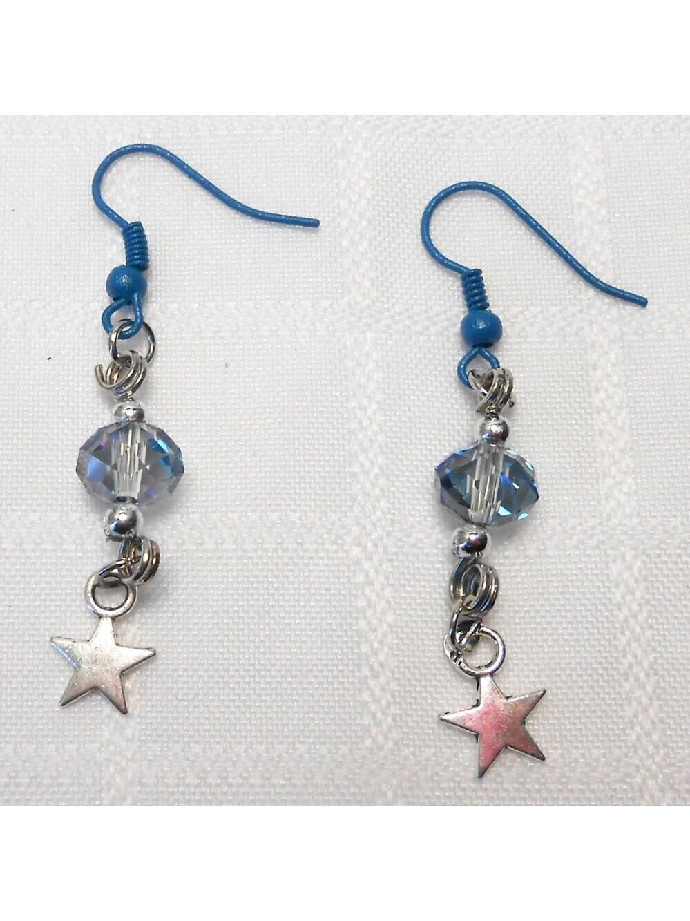 No 1653 Handmade earrings with Tibetan silver stars charms and glass cristals